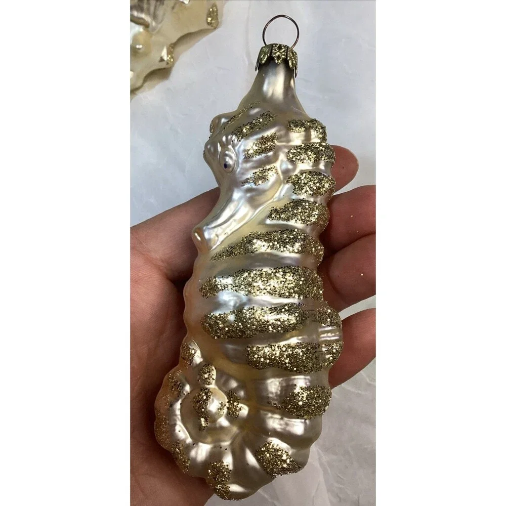 Neiman Marcus Hand Blown Glass Seashell & Seahorse Ornament Set Of Four Vintage